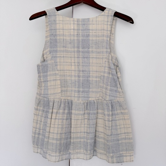 Steven Alan Dakota Tank sz M peplum swing tank in blue & ecru cotton linen - Picture 3 of 8